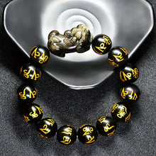 Load image into Gallery viewer, Natural Black Golden Obsidian Beaded Charm Lucky Piyao Bracelet
