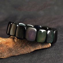 Load image into Gallery viewer, Handcrafted Natural Black Rainbow Obsidian Square Beaded Wrap Bracelet Bangle
