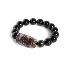 Load image into Gallery viewer, Handcrafted Natural Translucent Black Obsidian Brave Pixiu Charm Bracelet
