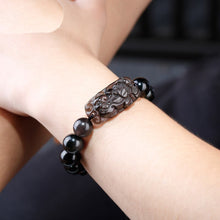 Load image into Gallery viewer, Handcrafted Natural Translucent Black Obsidian Brave Pixiu Charm Bracelet
