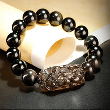 Load image into Gallery viewer, Handcrafted Natural Translucent Black Obsidian Brave Pixiu Charm Bracelet
