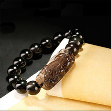 Load image into Gallery viewer, Handcrafted Natural Translucent Black Obsidian Brave Pixiu Charm Bracelet
