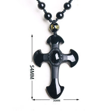 Load image into Gallery viewer, Handcrafted Natural Black Obsidian Cross Amulet Pendant Necklace
