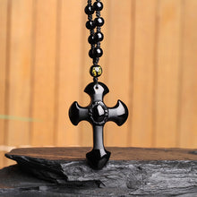 Load image into Gallery viewer, Handcrafted Natural Black Obsidian Cross Amulet Pendant Necklace
