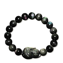 Load image into Gallery viewer, Natural Rainbow Obsidian Handcrafted Fox Charm Beaded Bracelet
