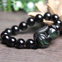 Load image into Gallery viewer, Natural Rainbow Obsidian Handcrafted Fox Charm Beaded Bracelet
