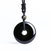 Load image into Gallery viewer, Handcrafted Natural Black Obsidian Donut Pendant Peace Necklace
