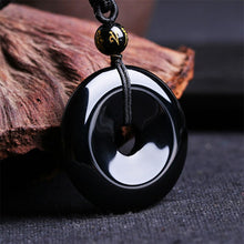 Load image into Gallery viewer, Handcrafted Natural Black Obsidian Donut Pendant Peace Necklace
