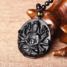 Load image into Gallery viewer, Handcrafted Natural Black Obsidian Buddha Avalokitesvara Pendant Necklace
