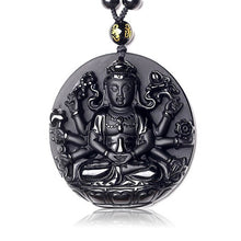 Load image into Gallery viewer, Handcrafted Natural Black Obsidian Buddha Avalokitesvara Pendant Necklace
