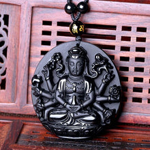 Load image into Gallery viewer, Handcrafted Natural Black Obsidian Buddha Avalokitesvara Pendant Necklace
