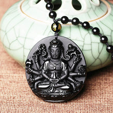 Load image into Gallery viewer, Handcrafted Natural Black Obsidian Buddha Avalokitesvara Pendant Necklace
