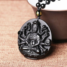 Load image into Gallery viewer, Handcrafted Natural Black Obsidian Buddha Avalokitesvara Pendant Necklace
