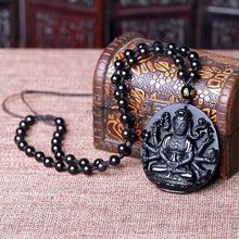 Load image into Gallery viewer, Handcrafted Natural Black Obsidian Buddha Avalokitesvara Pendant Necklace
