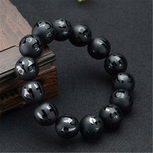 Load image into Gallery viewer, Handcrafted Natural Black Obsidian Tibetan Mantra Beaded Bracelet
