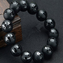 Load image into Gallery viewer, Handcrafted Natural Black Obsidian Tibetan Mantra Beaded Bracelet
