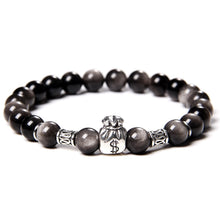 Load image into Gallery viewer, Natural Rare Silver Obsidian Beaded Fortune Bag Charm Bracelet
