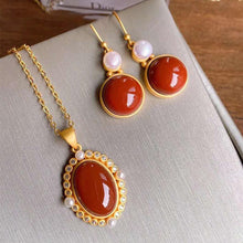 Load image into Gallery viewer, Natural Southern Red Agate Pendant Necklace Earrings Vintage Style Retro Unique Craft Elegant Charm Women Silver Jewelry
