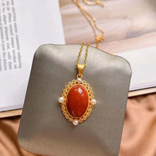 Load image into Gallery viewer, Natural Southern Red Agate Pendant Necklace Earrings Vintage Style Retro Unique Craft Elegant Charm Women Silver Jewelry
