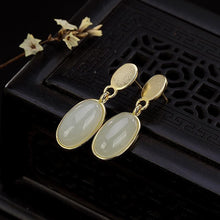 Load image into Gallery viewer, Lokaloca Natural White Jade Oval Earrings
