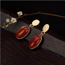 Load image into Gallery viewer, Natural Southern Red Agate Oval Earrings Vintage Style Retro Bohemian Women‘s Jewelry
