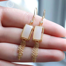 Load image into Gallery viewer, Natural and White Jade Geometric Long Tassel Earrings Vintage Retro Elegant Luxury Women&#39;s Jewelry
