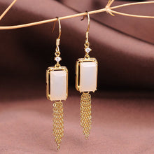 Load image into Gallery viewer, Natural and White Jade Geometric Long Tassel Earrings Vintage Retro Elegant Luxury Women&#39;s Jewelry
