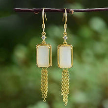 Load image into Gallery viewer, Natural and White Jade Geometric Long Tassel Earrings Vintage Retro Elegant Luxury Women&#39;s Jewelry
