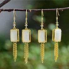 Load image into Gallery viewer, Natural and White Jade Geometric Long Tassel Earrings Vintage Retro Elegant Luxury Women&#39;s Jewelry
