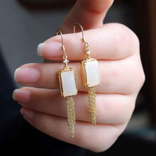 Load image into Gallery viewer, Natural and White Jade Geometric Long Tassel Earrings Vintage Retro Elegant Luxury Women&#39;s Jewelry
