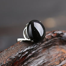 Load image into Gallery viewer, Handcrafted Natural Obsidian Gemstone Adjustable Ring
