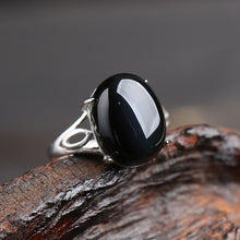 Load image into Gallery viewer, Handcrafted Natural Obsidian Gemstone Adjustable Ring
