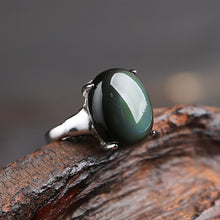 Load image into Gallery viewer, Handcrafted Natural Obsidian Gemstone Adjustable Ring
