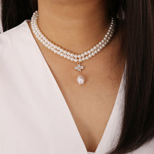 Load image into Gallery viewer, Double Layered Pearl Beaded Cross Baroque Pearl Pendant Choker Necklace
