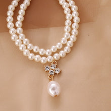 Load image into Gallery viewer, Double Layered Pearl Beaded Cross Baroque Pearl Pendant Choker Necklace
