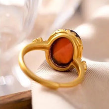 Load image into Gallery viewer, Natural Garnet Oval Plum Blossom Open Ring Vintage Retro Unique Ancient Goldwn Craft Luxury Charm Silver Jewelry
