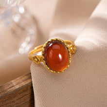 Load image into Gallery viewer, Natural Garnet Oval Plum Blossom Open Ring Vintage Retro Unique Ancient Goldwn Craft Luxury Charm Silver Jewelry
