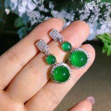 Load image into Gallery viewer, Lokaloca Natural Green Jade Sparkling Earrings
