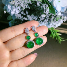 Load image into Gallery viewer, Lokaloca Natural Green Jade Sparkling Earrings
