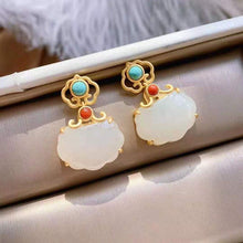 Load image into Gallery viewer, Natural Fine White Jade Ring Pendant Necklace Earrings Vintage Style Women&#39;s Jewelry Set
