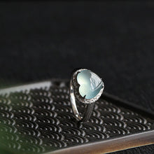 Load image into Gallery viewer, Natural Fine Icy Jade Heart-shaped Opening Adjustable Ring Vintage Retro Charm Women&#39;s Brand Silver Jewelry
