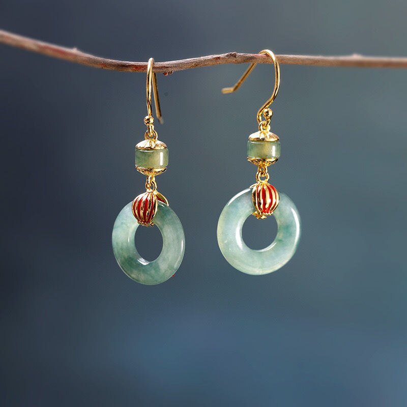 Lokaloca Natural Icy Jade Ring Earrings