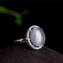 Load image into Gallery viewer, Natural Ice Chalcedony Oval Opening Adjustable Ring Vintage Retro Charm Women&#39;s Brand Silver Jewelry
