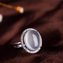 Load image into Gallery viewer, Natural Ice Chalcedony Oval Opening Adjustable Ring Vintage Retro Charm Women&#39;s Brand Silver Jewelry
