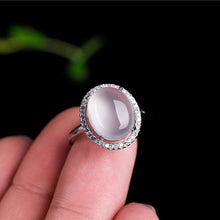 Load image into Gallery viewer, Natural Ice Chalcedony Oval Opening Adjustable Ring Vintage Retro Charm Women&#39;s Brand Silver Jewelry
