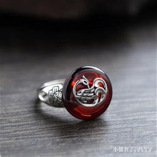 Load image into Gallery viewer, Natural Red Translucent Garnet Phoenix Opening Adjustable Ring Vintage Retro Charm Women&#39;s Silver Jewelry
