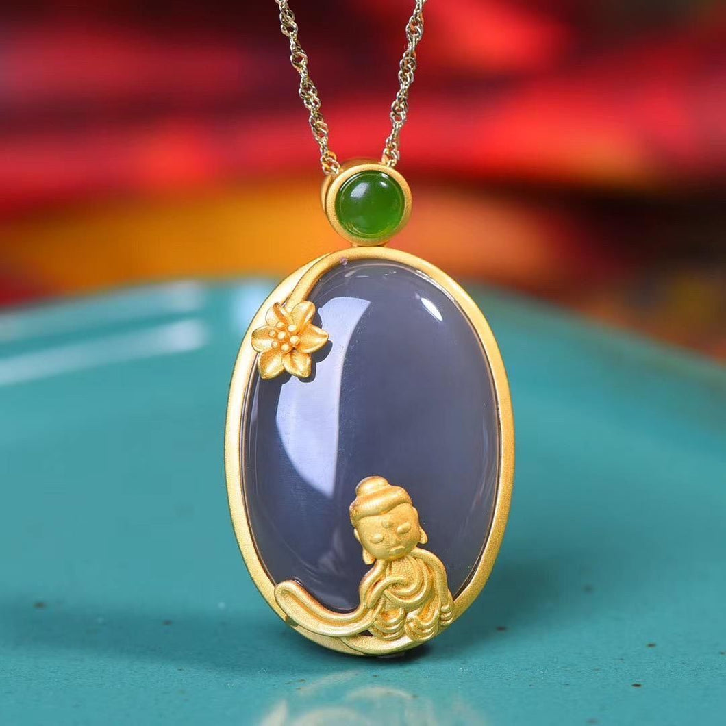 Lokaloca Natural Purple Jade Buddha Pendant Necklace