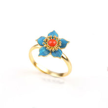 Load image into Gallery viewer, Natural Southern Red Agate Flower Opening Ring Vintage Style Retro Unique Ancient Golden Craft Silver Jewelry
