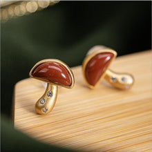 Load image into Gallery viewer, Natural Southern Red Agate Mushroom Earrings Vintage Style Retro Style Creative Women&#39;s Brand Jewelry
