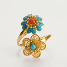 Load image into Gallery viewer, Natural Southern Red Agate Flower Open Ring Boho Vintage Retro Palace Style Unique Craft Luxury Ladies Jewelry
